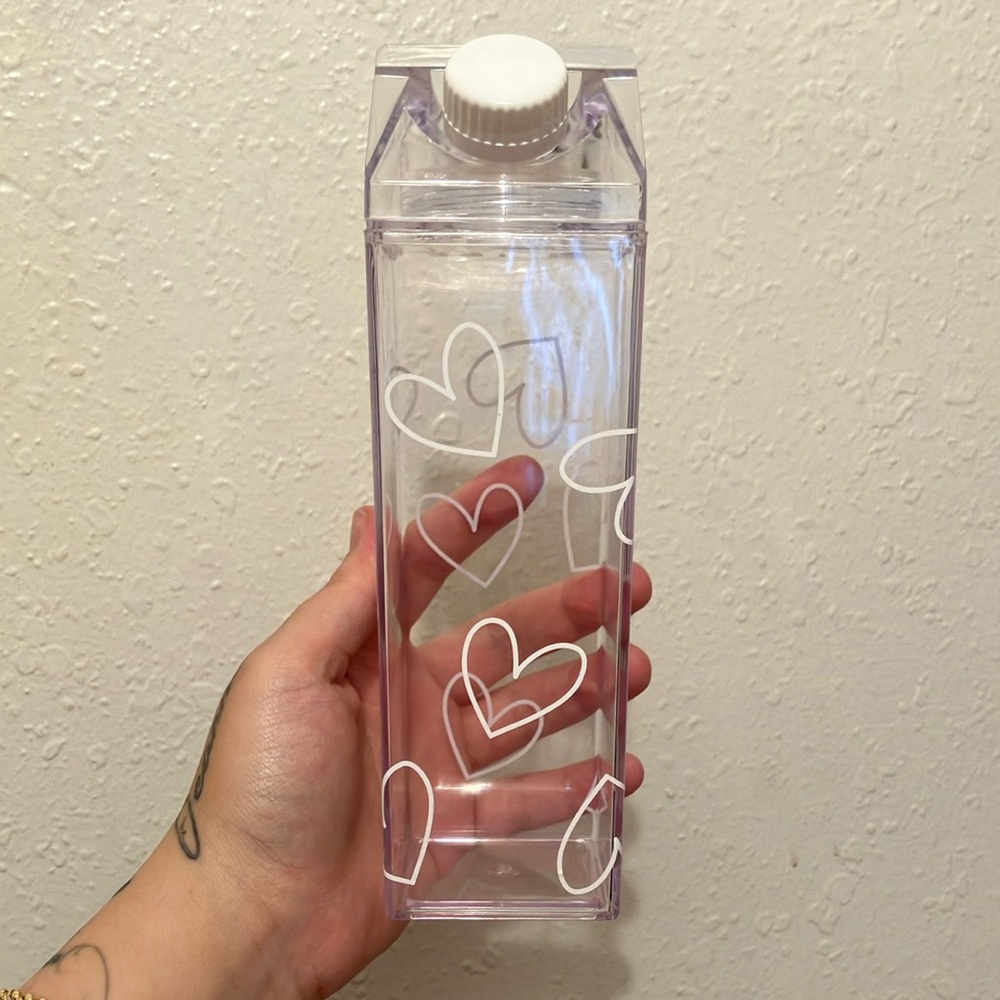 Clear Water Bottle with White Heart Design